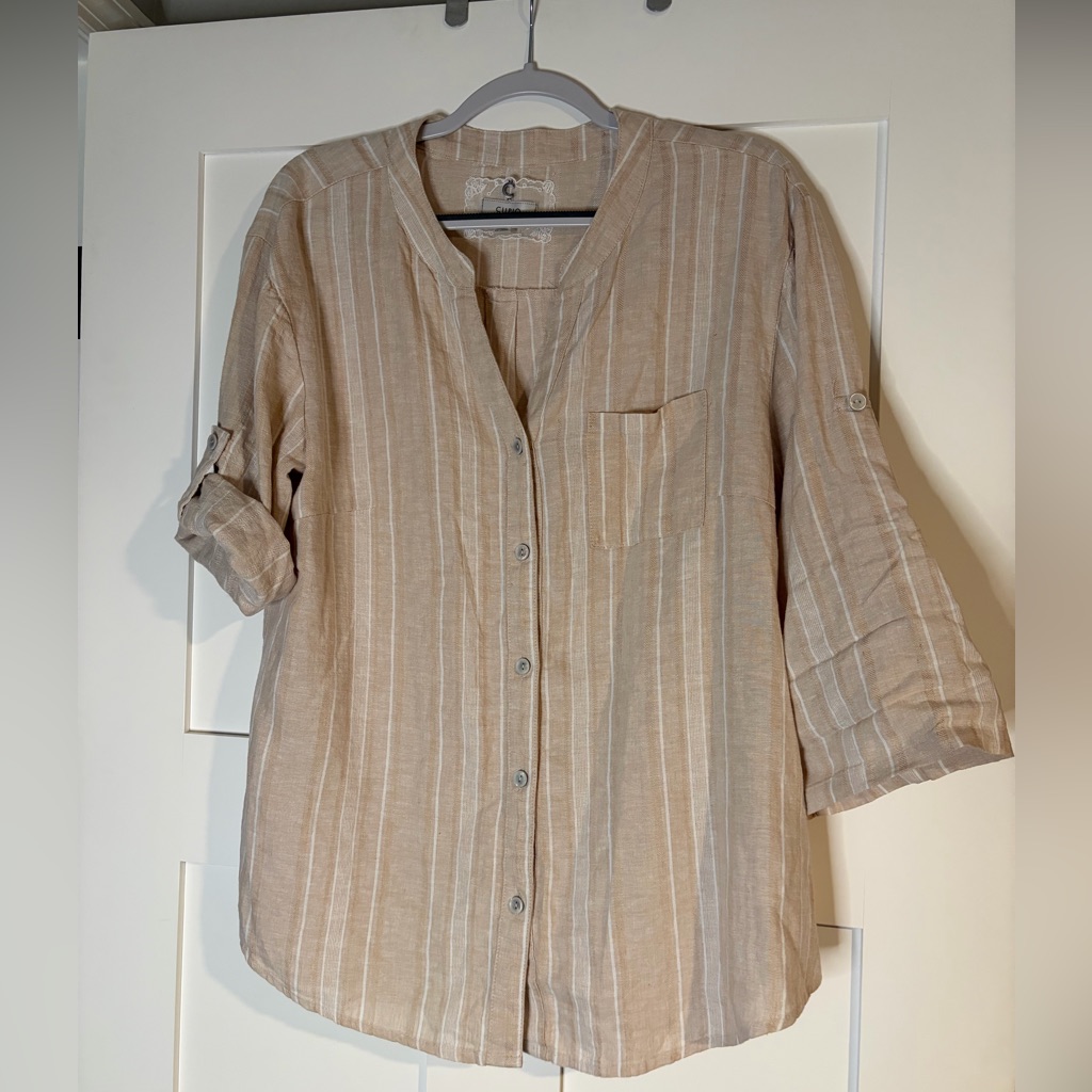 Cupio Tan Linen Button Down Top
